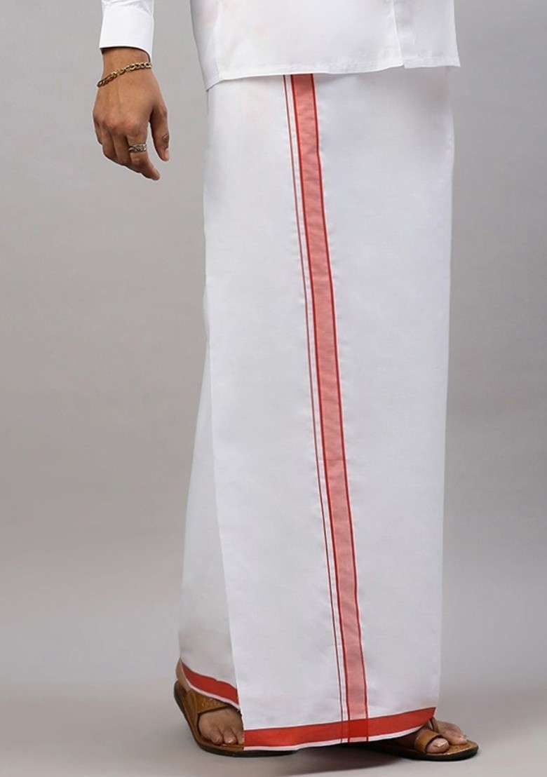 White Pack Of 2 Solid Border Dhoti For Men - Indya