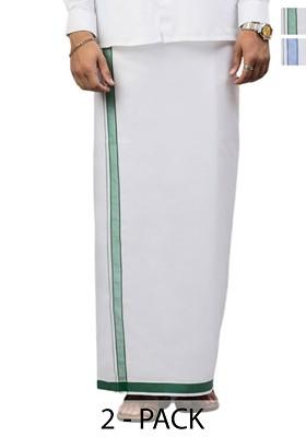 White Pack Of 2 Solid Border Dhoti For Men