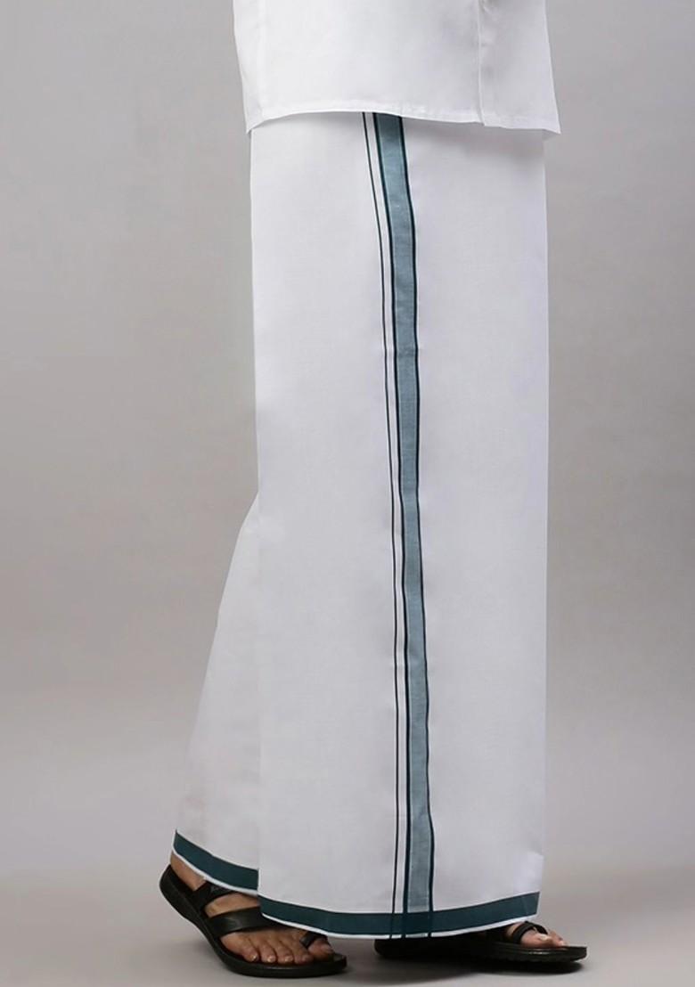 White Pack Of 2 Solid Border Dhoti For Men - Indya