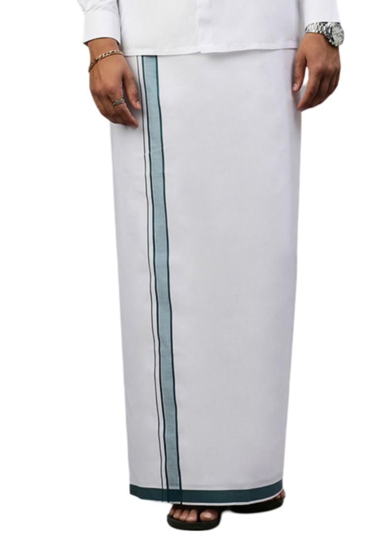 White Pack Of 2 Solid Border Dhoti For Men