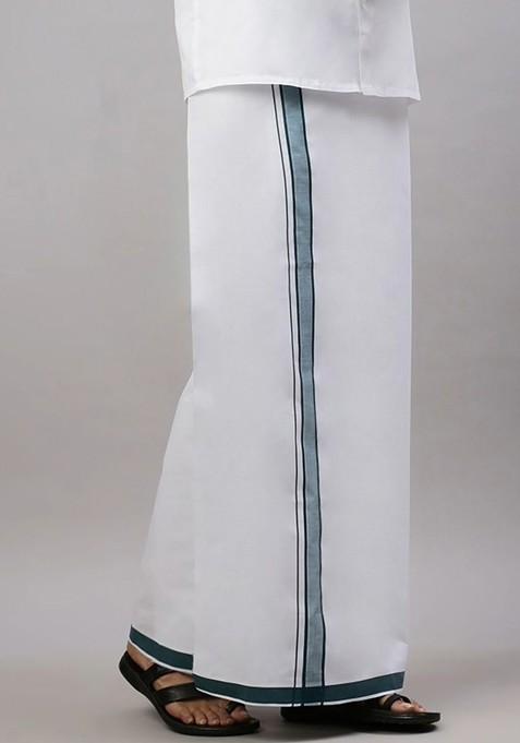 White Pack Of 2 Solid Border Dhoti For Men