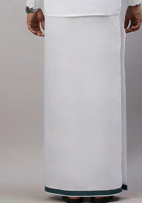 White Pack Of 2 Solid Border Dhoti For Men