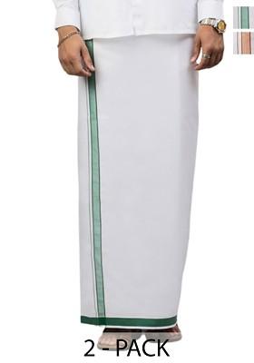 White Pack Of 2 Solid Border Dhoti For Men
