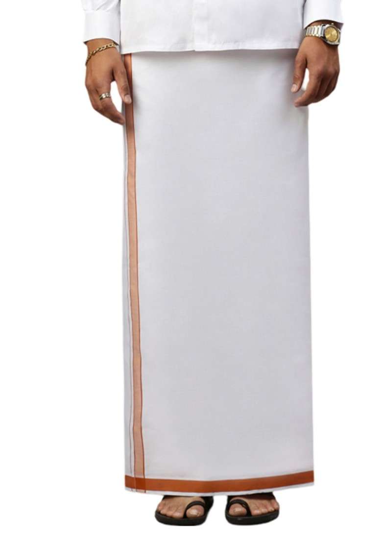 White Pack Of 2 Solid Border Dhoti For Men - Indya