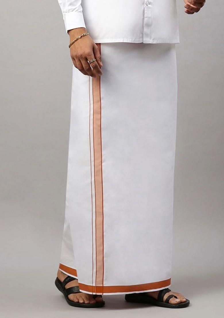 White Pack Of 2 Solid Border Dhoti For Men - Indya