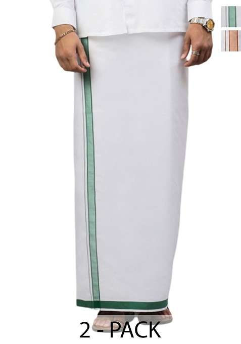 White Pack Of 2 Solid Border Dhoti For Men