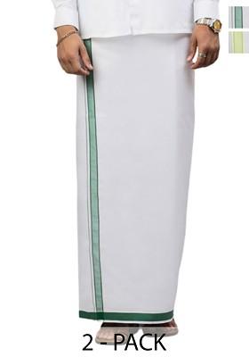 White Pack Of 2 Solid Border Dhoti For Men