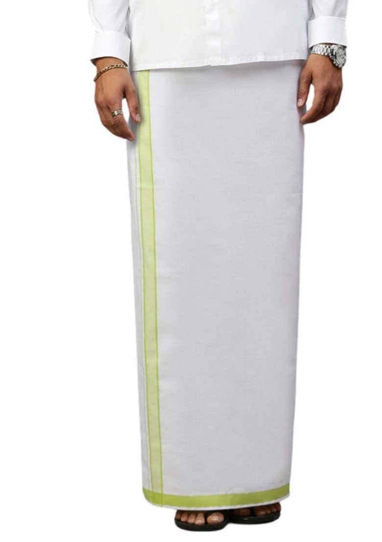White Pack Of 2 Solid Border Dhoti For Men - Indya