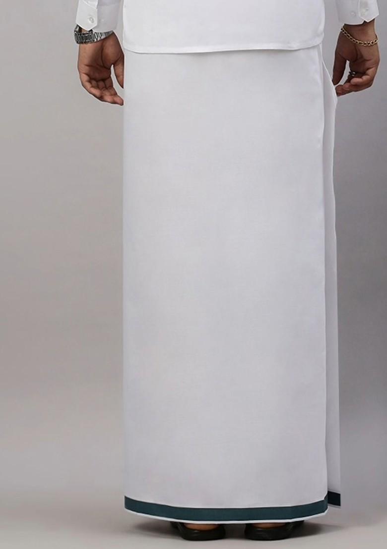 White Pack Of 2 Solid Border Dhoti For Men - Indya