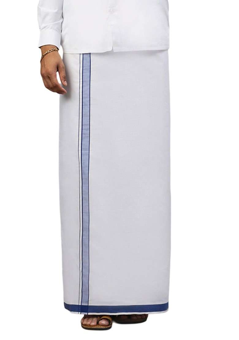 White Pack Of 2 Solid Border Dhoti For Men - Indya