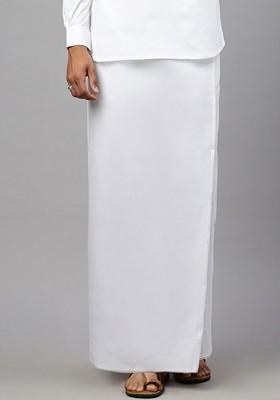 White Solid Cotton Dhoti For Men