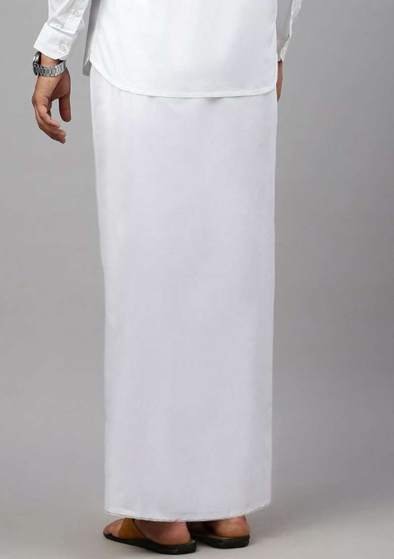 White Solid Cotton Dhoti For Men - Indya