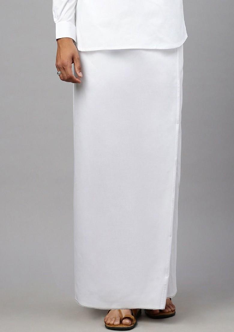 White Solid Cotton Dhoti For Men - Indya