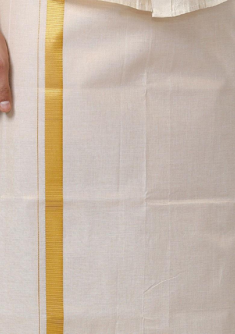 White Solid Cotton Dhoti For Men - Indya