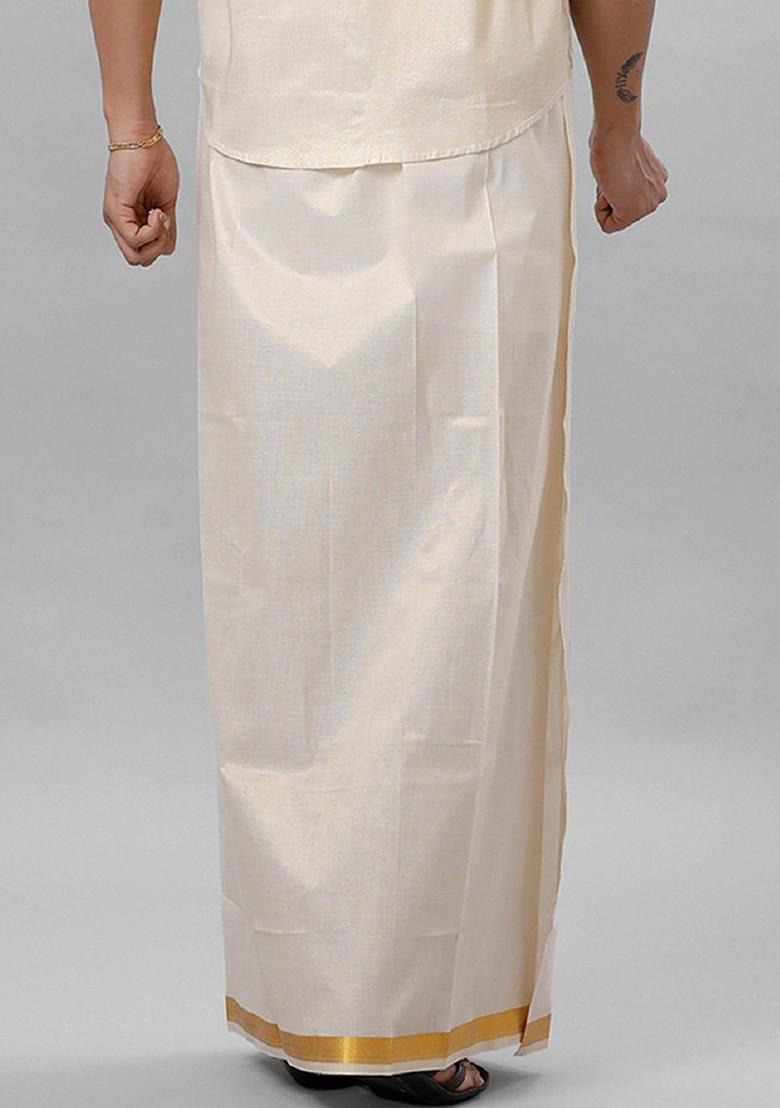 White Solid Cotton Dhoti For Men - Indya