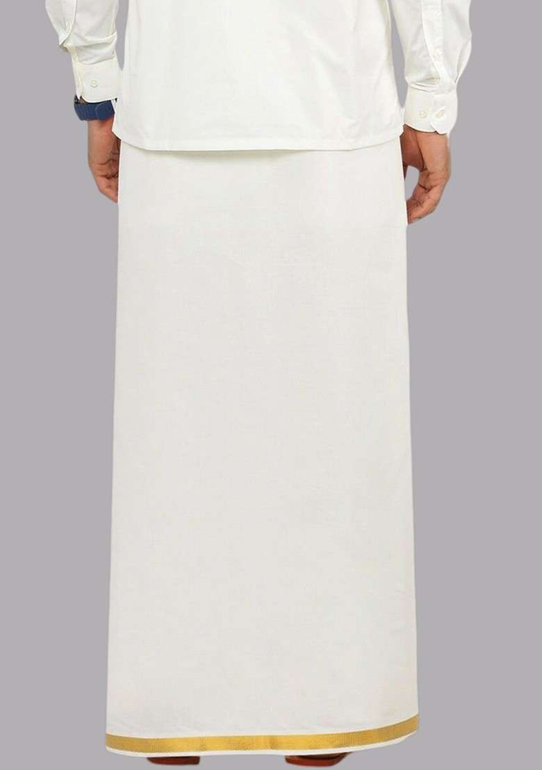 Cream Pack Of 2 Cotton Dhoti With Jari Border For Men - Indya