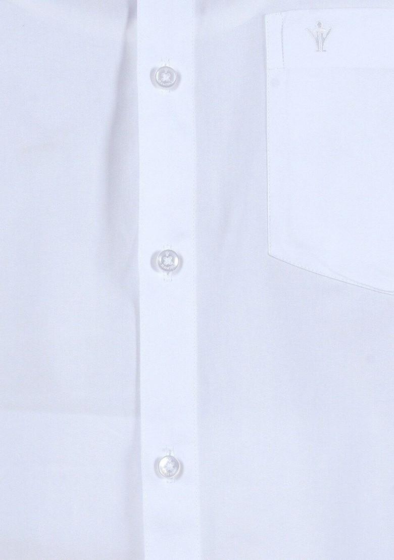 White Solid Polycotton Shirt With Gold Border White Dhoti For Men - Indya