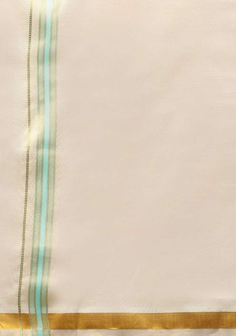 Green Cotton Shirt And Matching Border Tissue Dhoti Set For Men - Indya