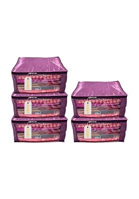 Purple 5 Pieces Checked Satin Saree Cover Organisers