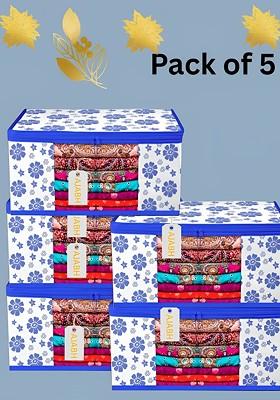 Blue And White 5 Pieces Floral Printed Multi Utility Organisers