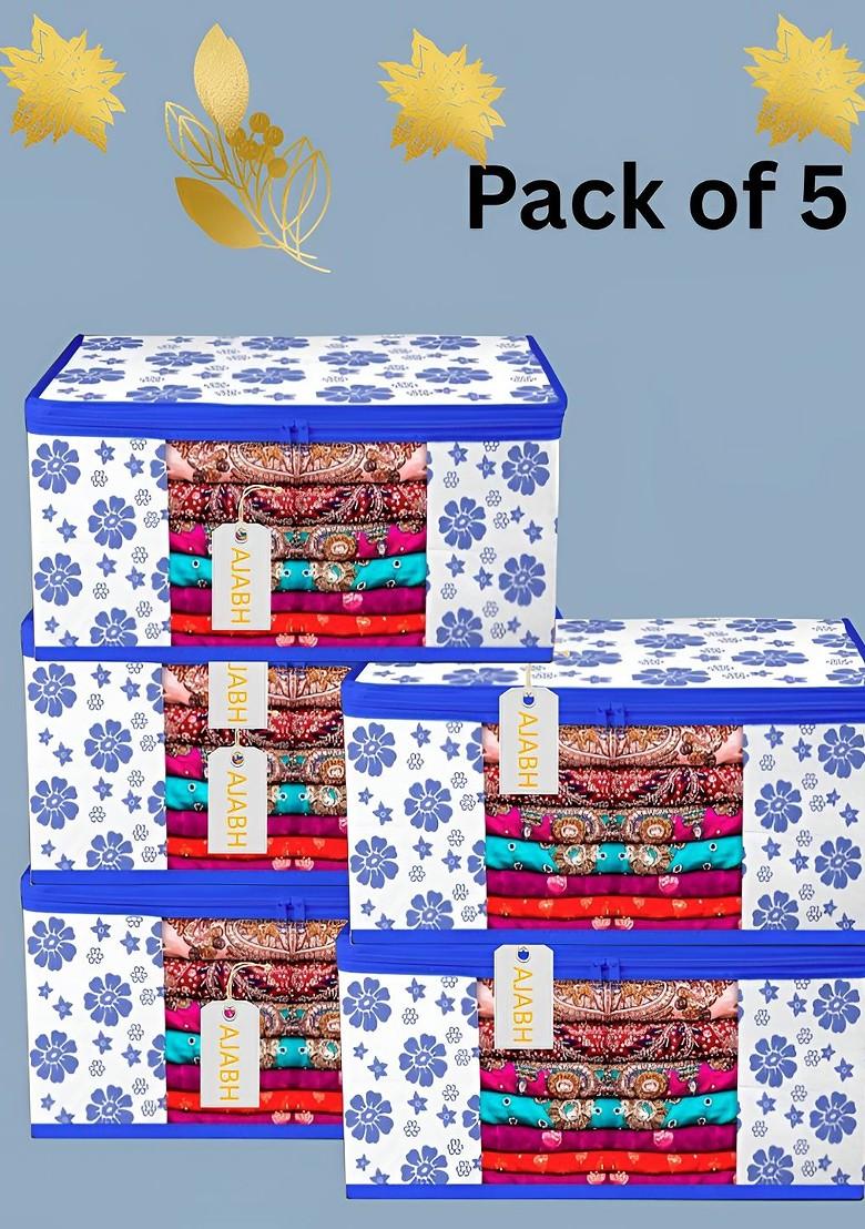Blue And White 5 Pieces Floral Printed Multi Utility Organisers