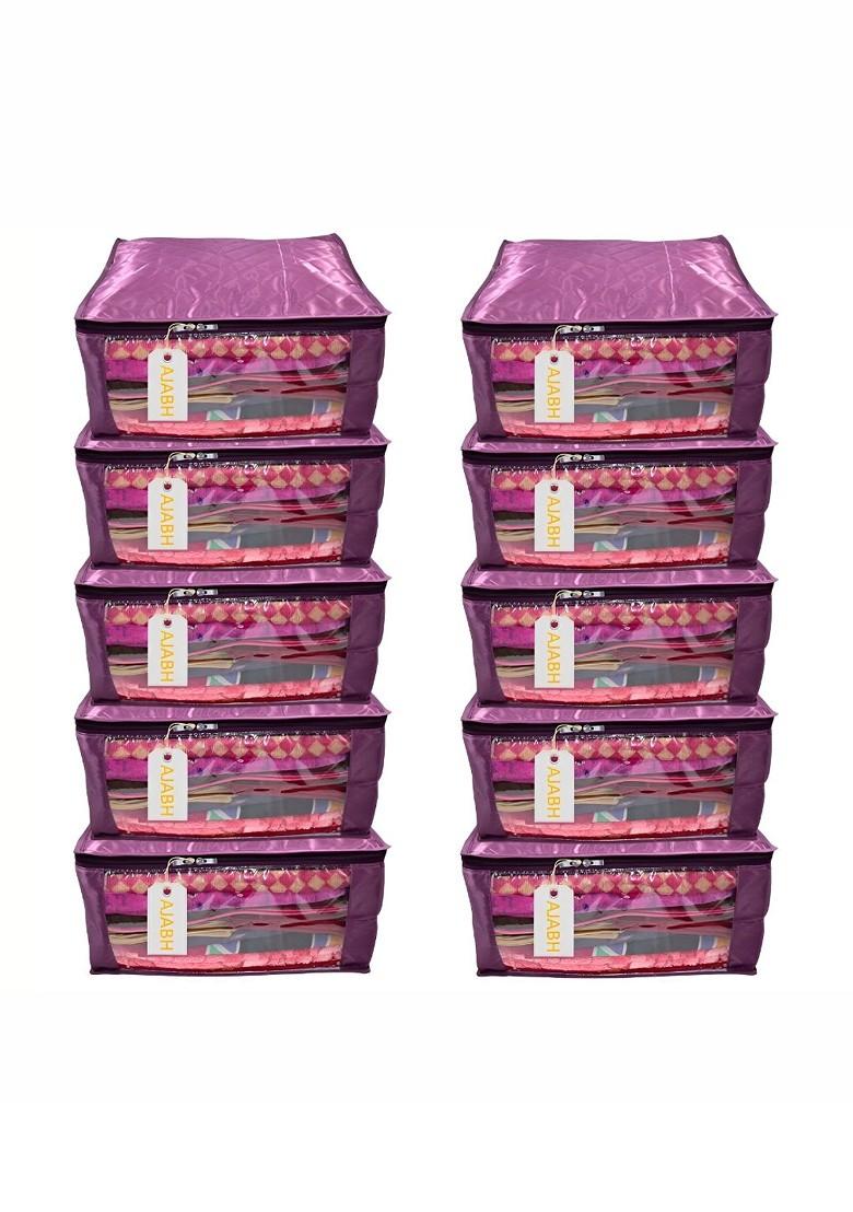 Purple 10 Pieces Checked Satin Saree Cover Organisers