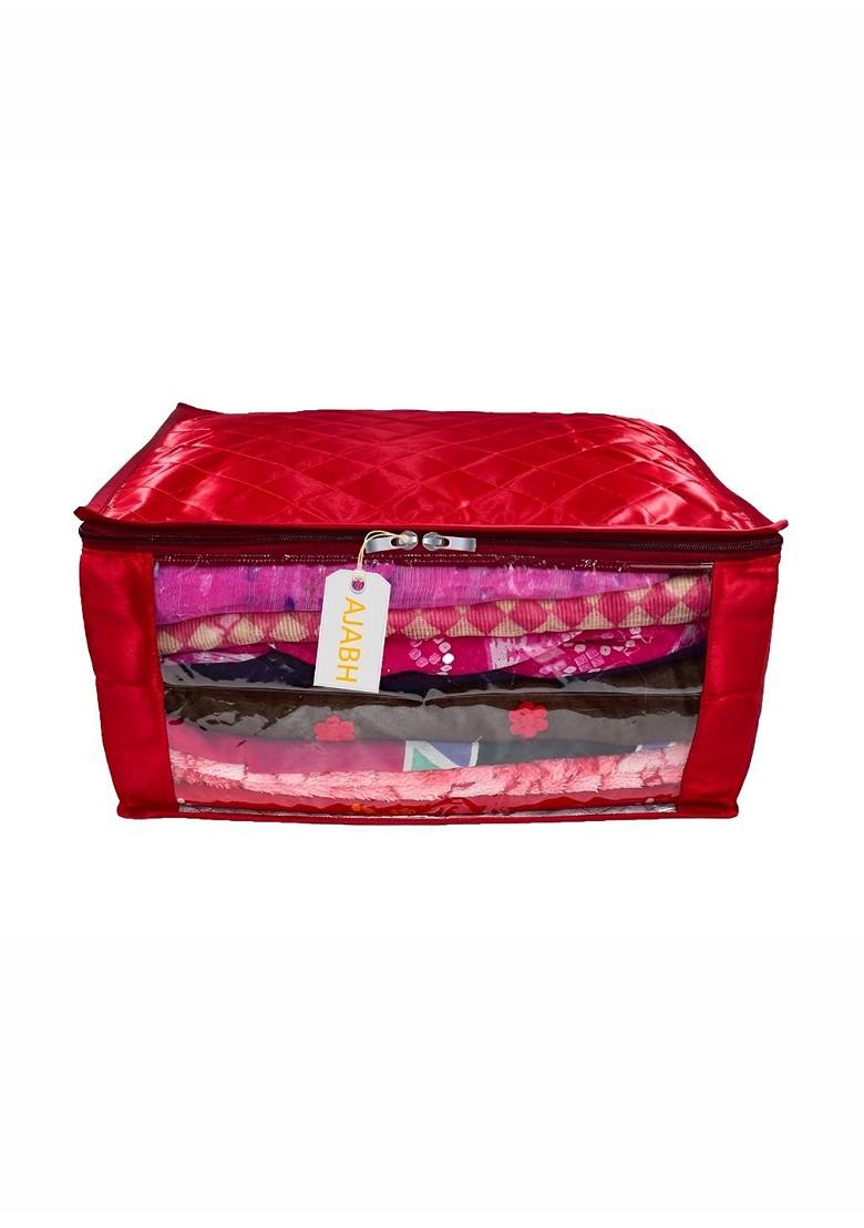Maroon Checked Satin Saree Cover Organisers