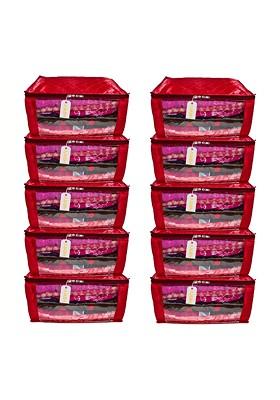Maroon 10 Pieces Checked Satin Saree Cover Organisers