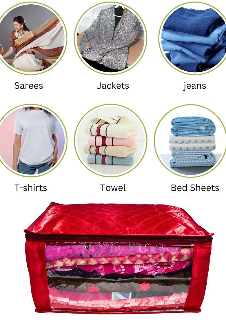 Maroon 10 Pieces Checked Satin Saree Cover Organisers