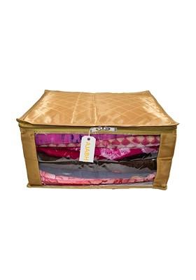 Gold Toned Checked Satin Saree Cover Organisers