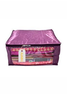 Purple Checked Satin Saree Cover Organisers