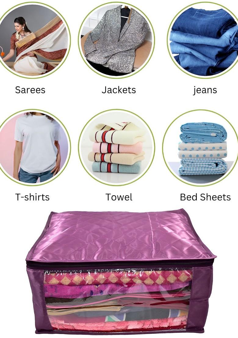 Purple Checked Satin Saree Cover Organisers