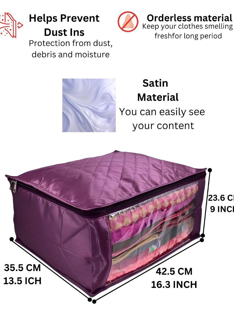 Purple Checked Satin Saree Cover Organisers