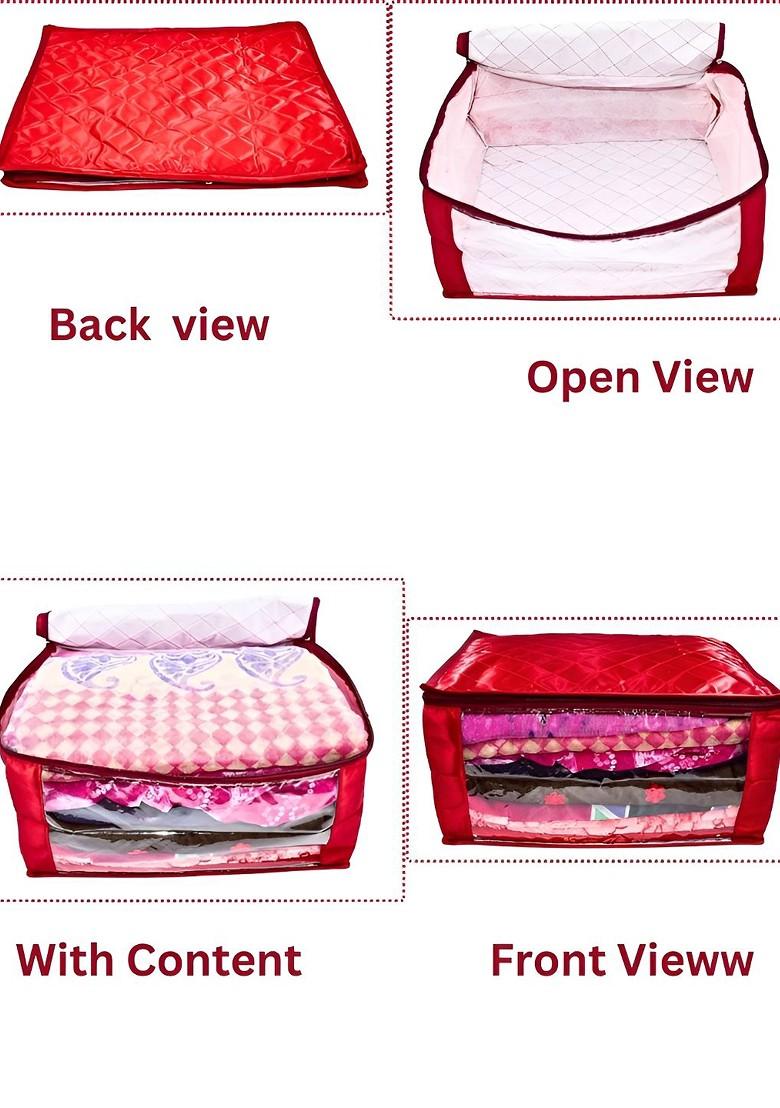 Maroon 5 Pieces Checked Satin Saree Cover Organisers