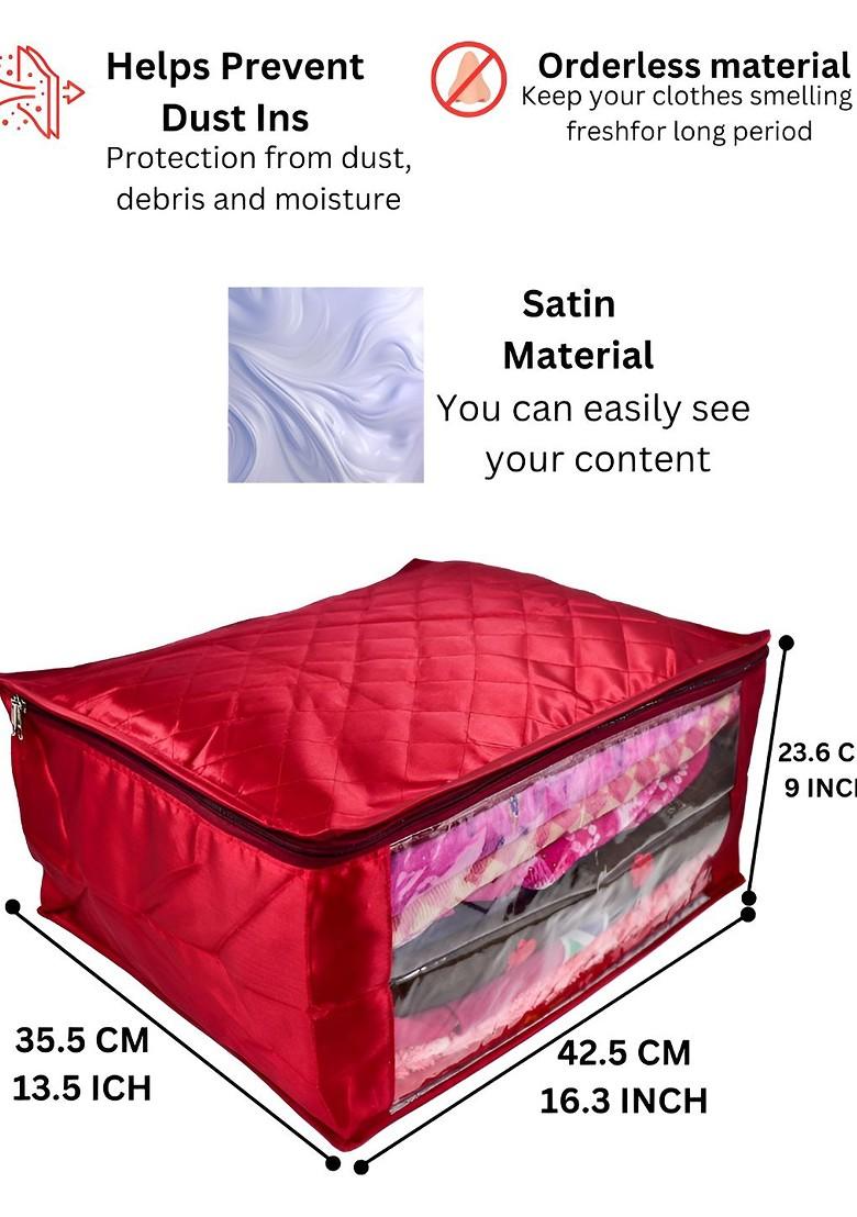 Maroon 3 Pieces Checked Satin Saree Cover Organisers