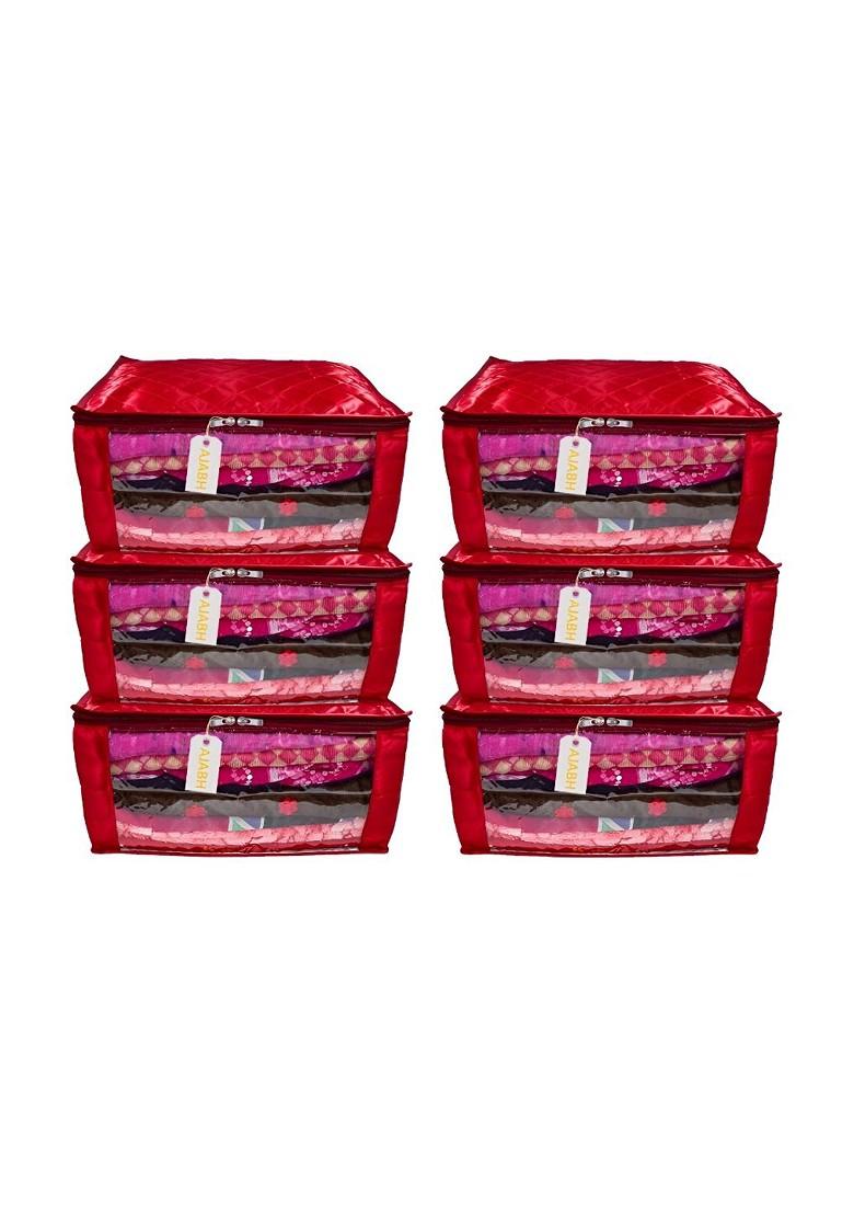 Maroon 6 Pieces Checked Satin Saree Cover Organisers