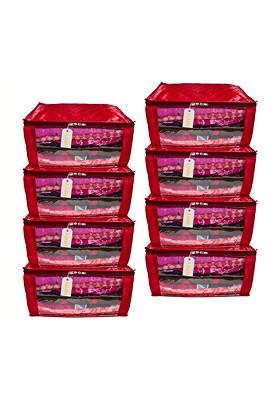 Maroon 8 Pieces Checked Satin Saree Cover Organisers