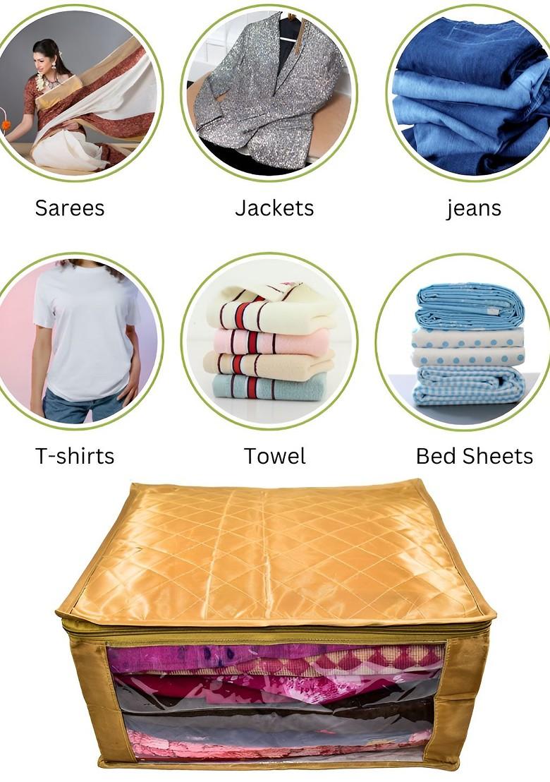 Gold Toned 8 Pieces Checked Satin Saree Cover Organisers