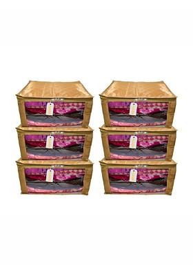 Gold Toned 6 Pieces Checked Satin Saree Cover Organisers