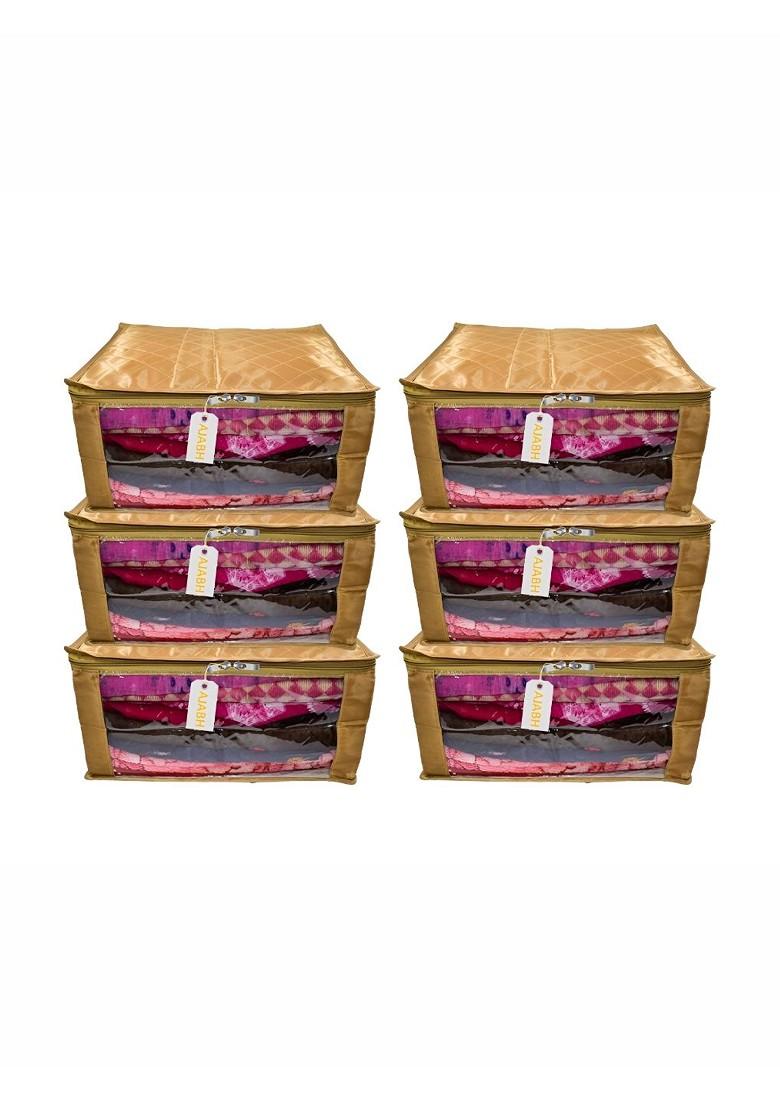 Gold Toned 6 Pieces Checked Satin Saree Cover Organisers