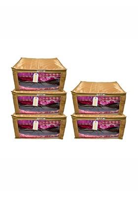 Gold Toned 5 Pieces Checked Satin Saree Cover Organisers