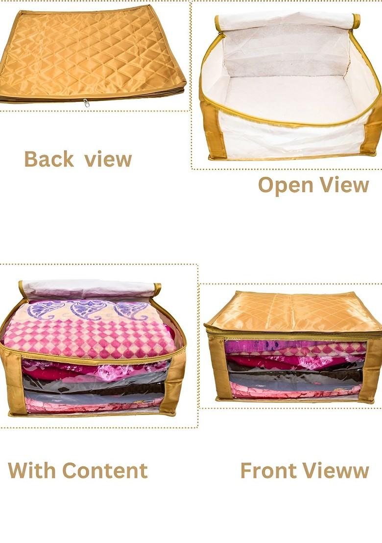 Gold Toned 5 Pieces Checked Satin Saree Cover Organisers