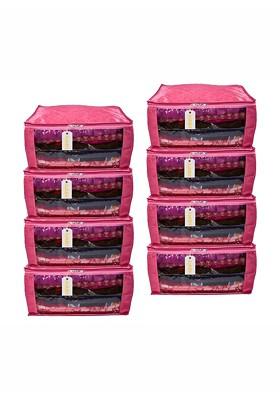 Pink 6 Pieces Checked Satin Saree Cover Organisers