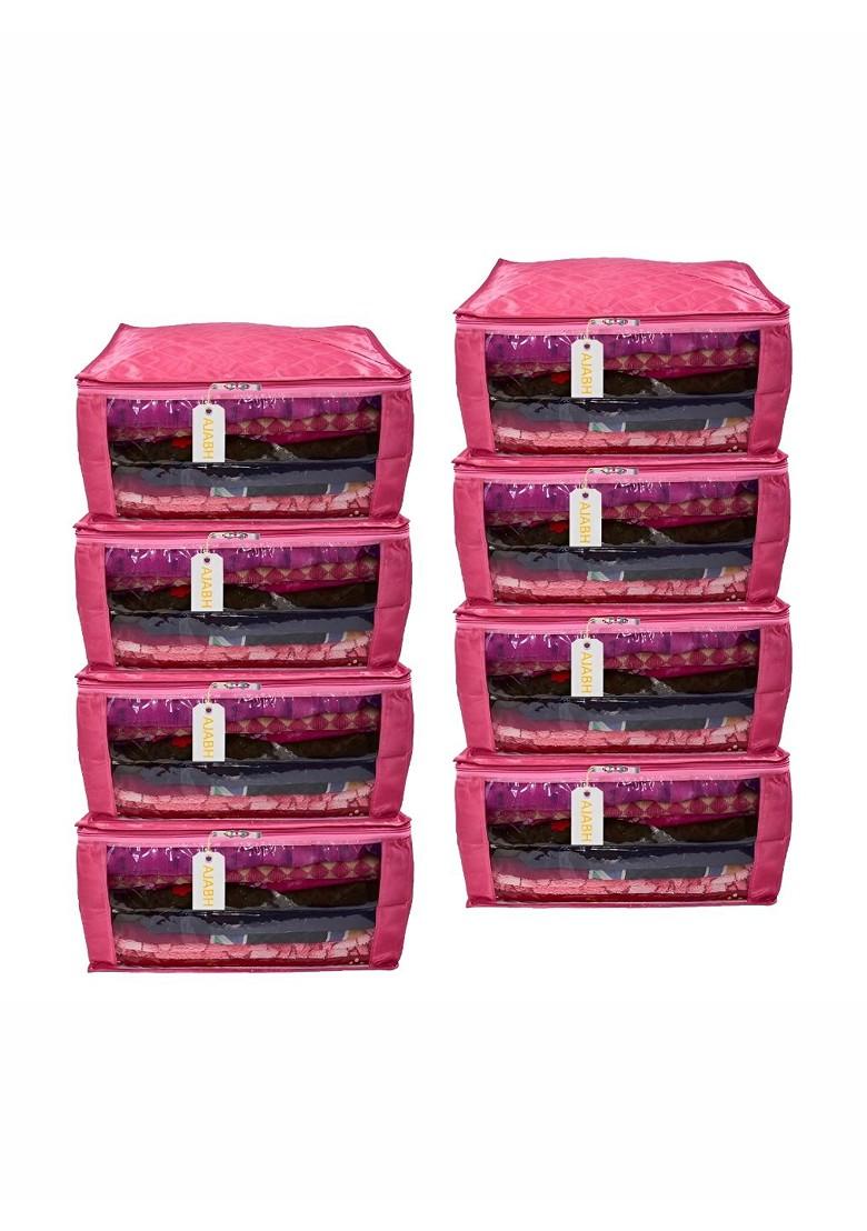 Pink 6 Pieces Checked Satin Saree Cover Organisers