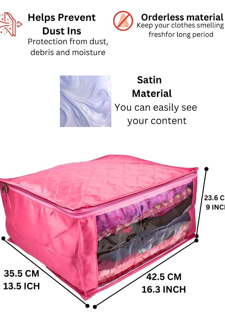 Pink 6 Pieces Checked Satin Saree Cover Organisers