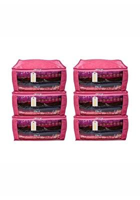 Pink 6 Pieces Checked Satin Saree Cover Organisers