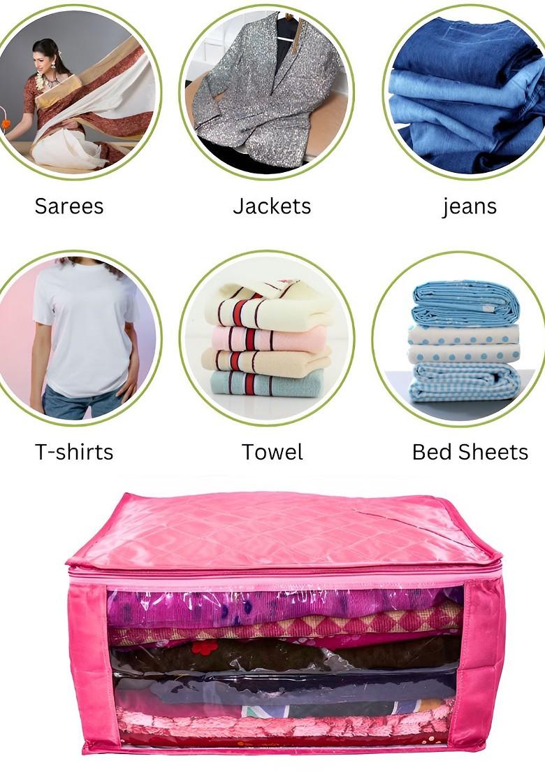 Pink 6 Pieces Checked Satin Saree Cover Organisers