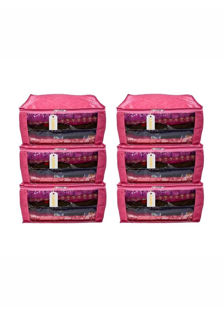 Pink 6 Pieces Checked Satin Saree Cover Organisers