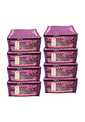 Purple 8 Pieces Checked Satin Saree Cover Organisers
