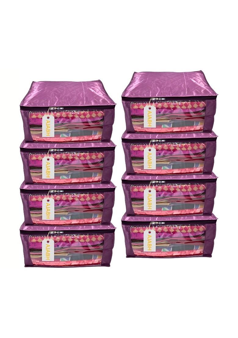 Purple 8 Pieces Checked Satin Saree Cover Organisers